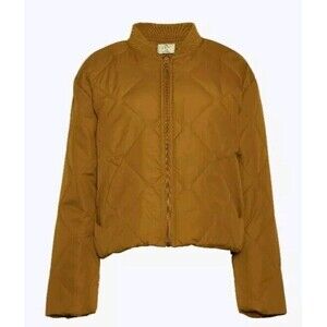 Cozi Puffer Jacket Women Size Large Lightweight Brown Full Zip Bomber Style